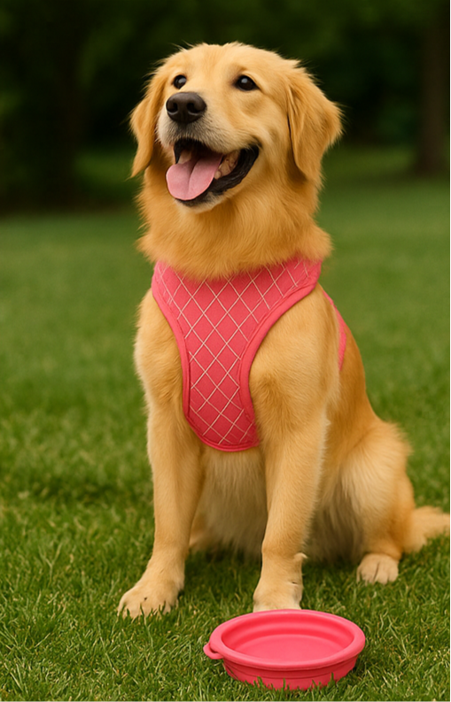 Pet Travel Kit – Harness + Collapsible Bowl