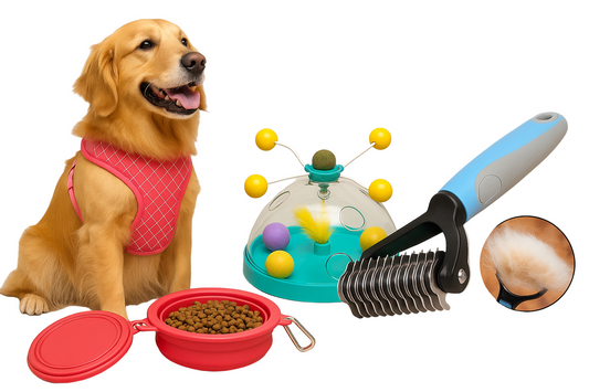 Complete Pet Care Bundle – Harness + Bowl + Toy + Brush