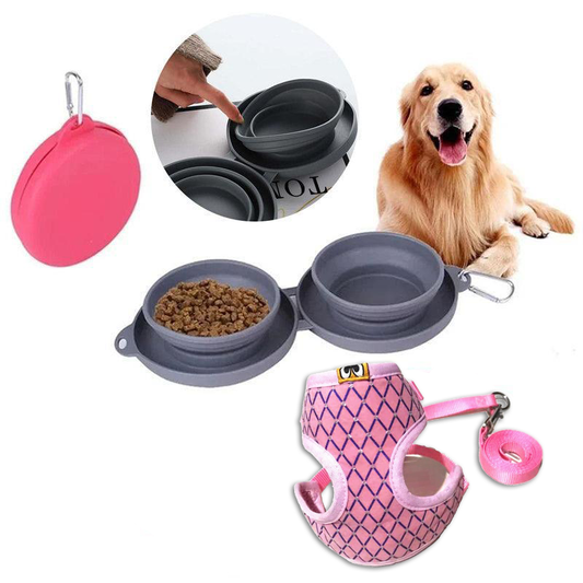 Pet Travel Kit – Harness + Collapsible Bowl